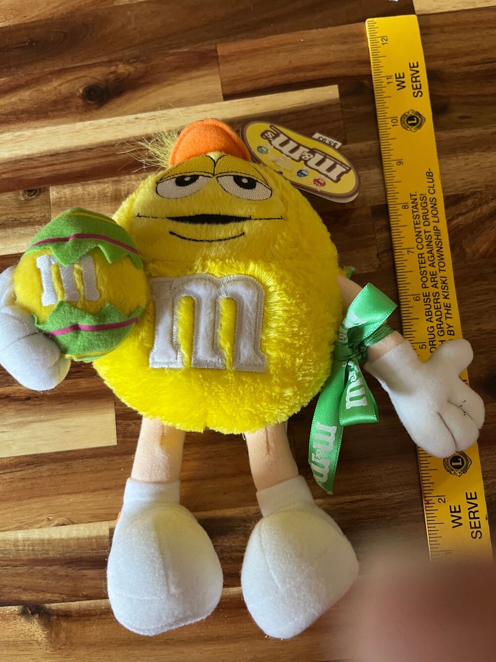 M&M's Yellow dressed as a chicken holding a easter egg Plush Toy 8 Inch Licensed
